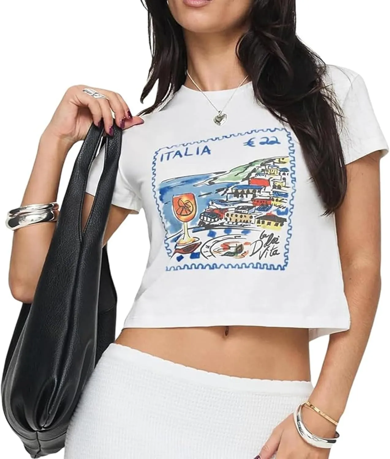 Y2K Retro Graphic Baby Tees Women Short Sleeve Slim Fit T Shirt 90s Summer Trendy Vintage Aesthetic Cropped Top