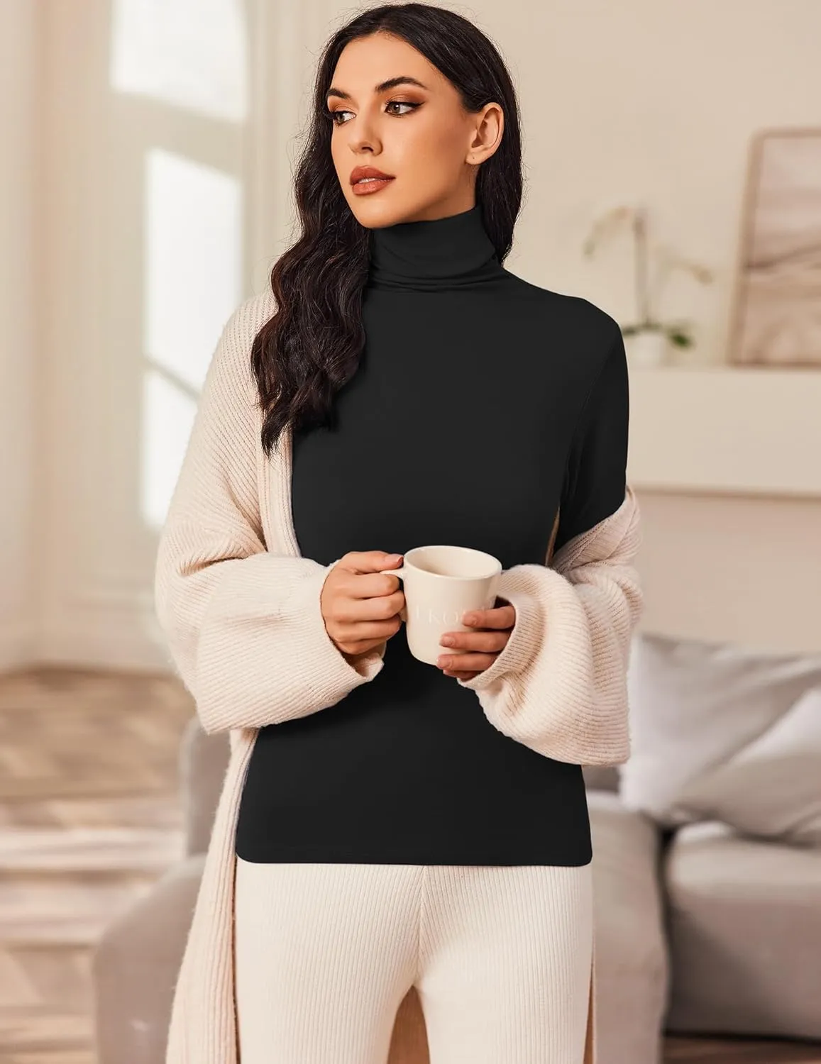 Zeagoo Womens Long Sleeve Shirts Mock Neck Turtleneck Slim Fitted Basic Crop Tops 2024 Fashion Casual T-Shirts