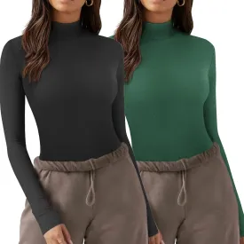 Zeagoo Womens Long Sleeve Shirts Mock Neck Turtleneck Slim Fitted Basic Crop Tops 2024 Fashion Casual T-Shirts