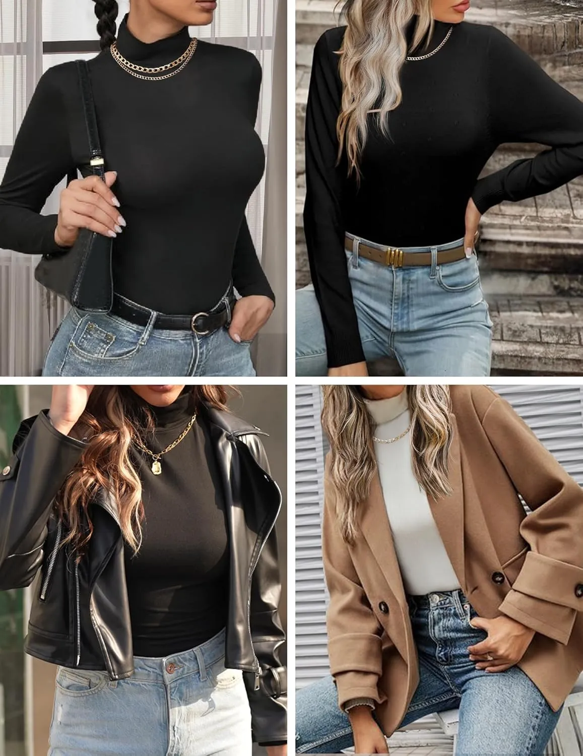 Zeagoo Womens Long Sleeve Shirts Mock Neck Turtleneck Slim Fitted Basic Crop Tops 2024 Fashion Casual T-Shirts