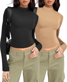 Zeagoo Womens Long Sleeve Shirts Mock Neck Turtleneck Slim Fitted Basic Crop Tops 2024 Fashion Casual T-Shirts